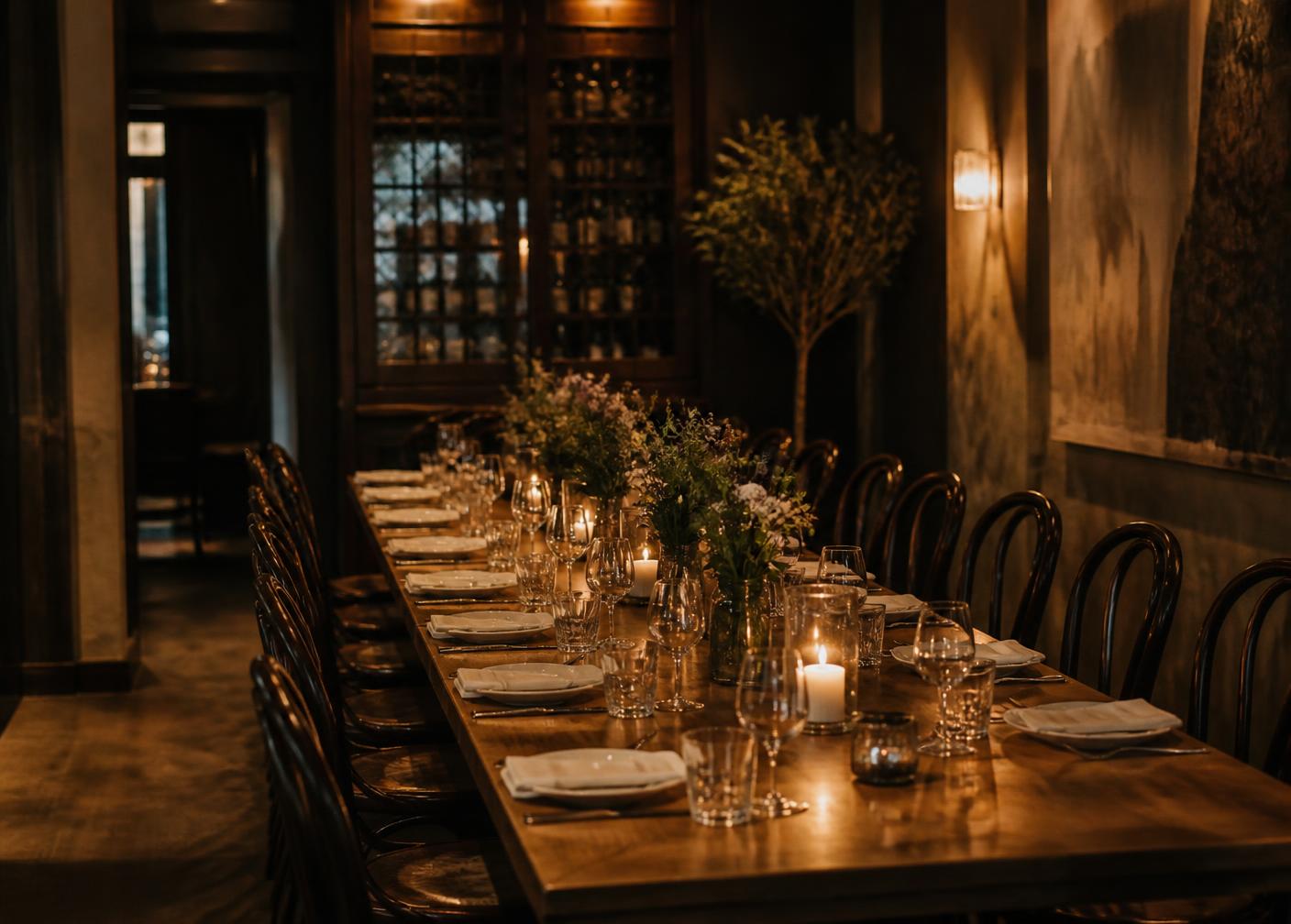 Table dressée dans la salle privatisée du restaurant
