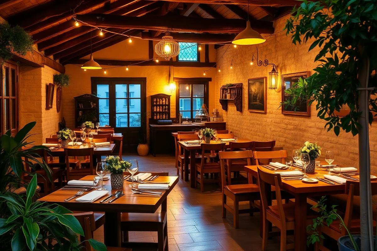 Salle du restaurant Carrefour des Saveurs éclairée chaleureusement
